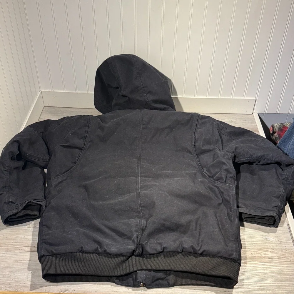 RW Rugged Wear Heavy Duty Hooded Work Jacket Men's Sz XL Black 3M Thinsulate